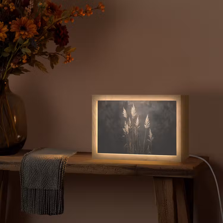 Siergras - Pluimen - Verlichting - Zwart Light Box met kabel (Tafellamp) klein -sfeer4