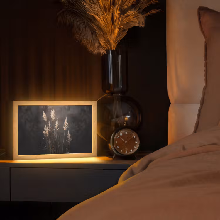 Siergras - Pluimen - Verlichting - Zwart Light Box met kabel (Tafellamp) klein -sfeer1