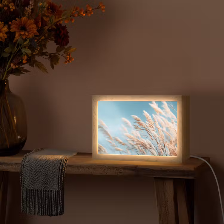 Siergras - Wind - Lichtbruin Light Box met kabel (Tafellamp) klein -sfeer4
