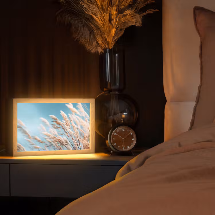 Siergras - Wind - Lichtbruin Light Box met kabel (Tafellamp) klein -sfeer1