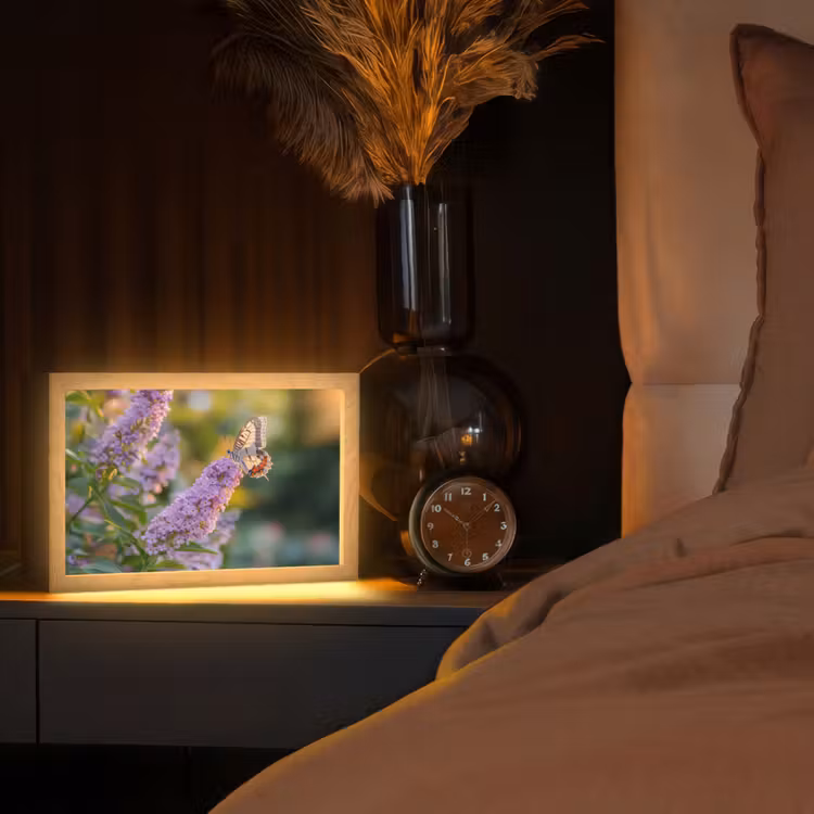 Sierlijke - Vlinder - Paarse - Bloemen Light Box met kabel (Tafellamp) klein -sfeer1