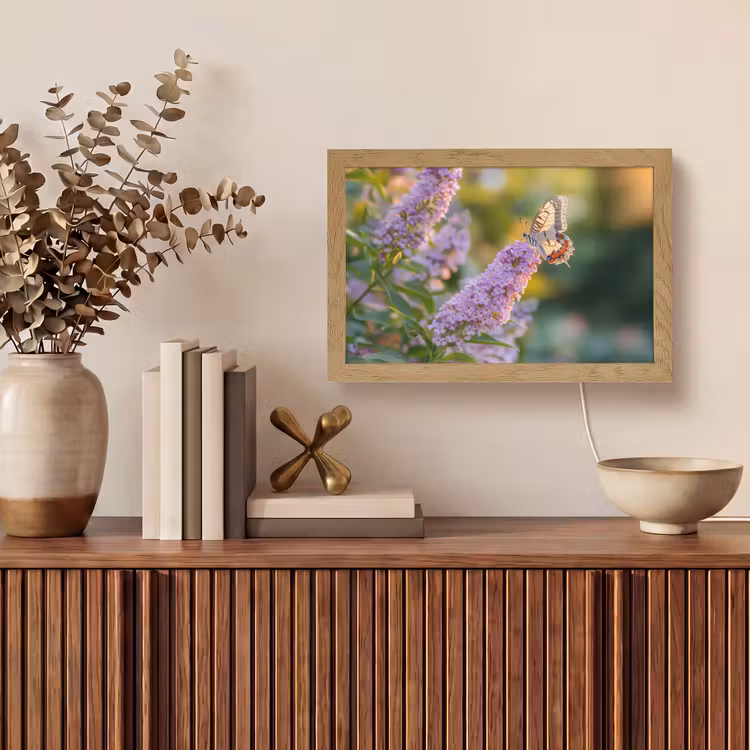 Sierlijke - Vlinder - Paarse - Bloemen Light Box met kabel (Tafellamp) klein -sfeer2