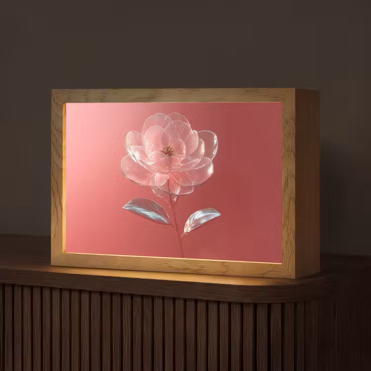 Sierlijk - Bloem - Roze - Glazen Light Box met kabel (Tafellamp) klein -z3d_website