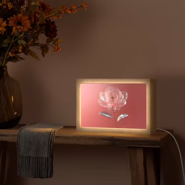 Sierlijk - Bloem - Roze - Glazen Light Box met kabel (Tafellamp) klein -sfeer4
