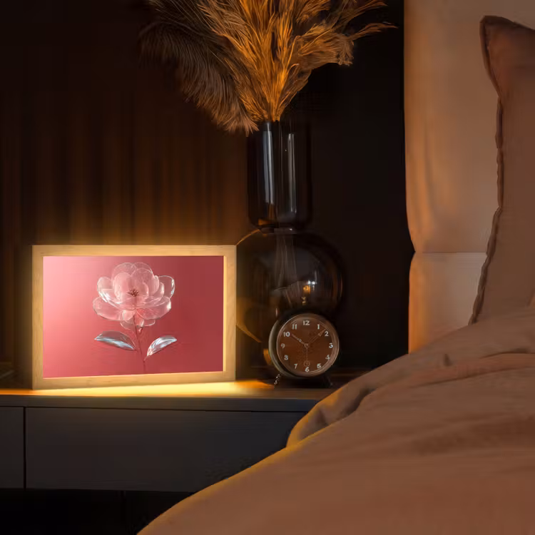 Sierlijk - Bloem - Roze - Glazen Light Box met kabel (Tafellamp) klein -sfeer1