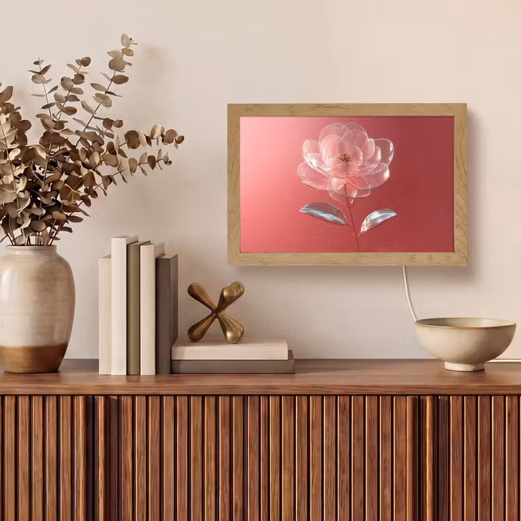 Sierlijk - Bloem - Roze - Glazen Light Box met kabel (Tafellamp) klein -sfeer2