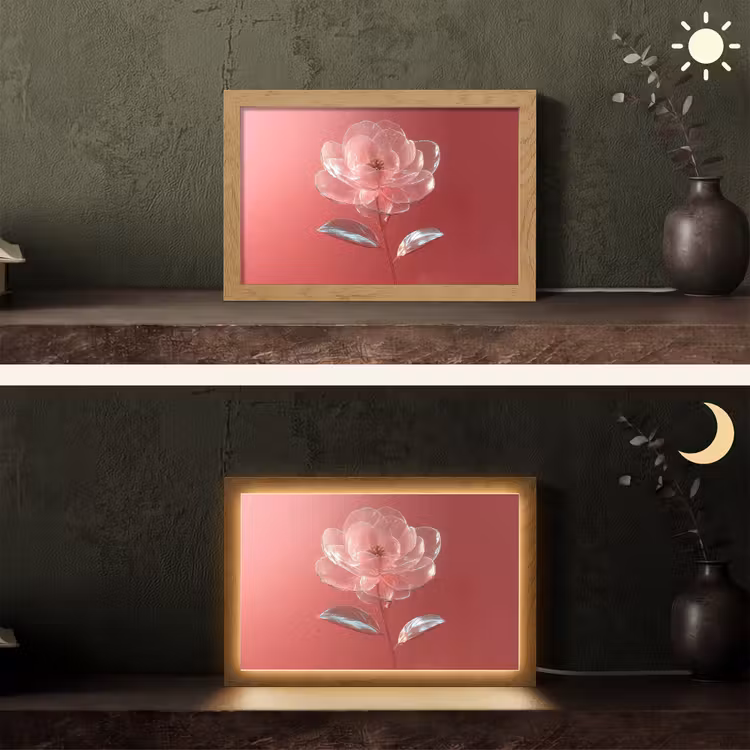Sierlijk - Bloem - Roze - Glazen Light Box met kabel (Tafellamp) klein -sfeer3