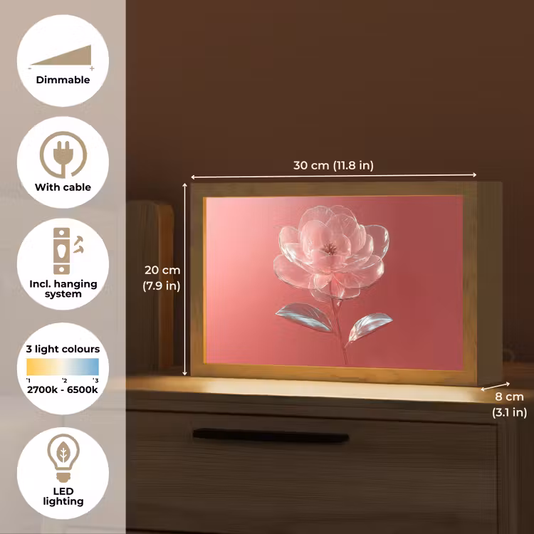 Sierlijk - Bloem - Roze - Glazen Light Box met kabel (Tafellamp) klein -USP_EN
