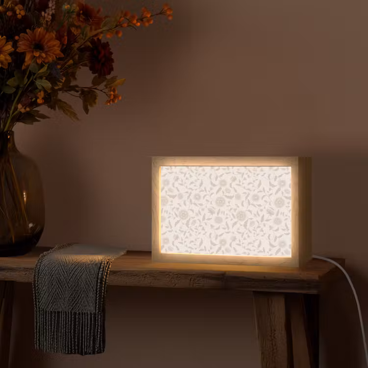 Sierlijk - Bloemen - Beige Light Box met kabel (Tafellamp) klein 924 -sfeer4