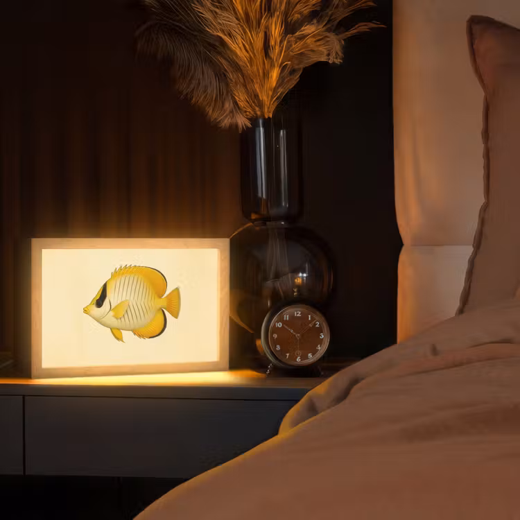 Ovaal - Vis - Geel - Schubben Light Box met kabel (Tafellamp) klein -sfeer1