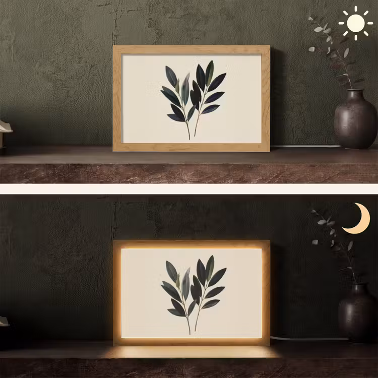 Ovaalvormige bladeren - Diep groen - Symmetrisch Light Box met kabel (Tafellamp) klein -sfeer3