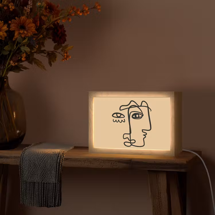 Overlappende profielen - Lichtbruin - Zwart Light Box met kabel (Tafellamp) klein -sfeer4