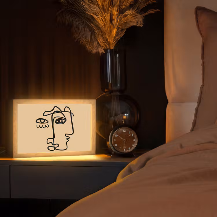 Overlappende profielen - Lichtbruin - Zwart Light Box met kabel (Tafellamp) klein -sfeer1