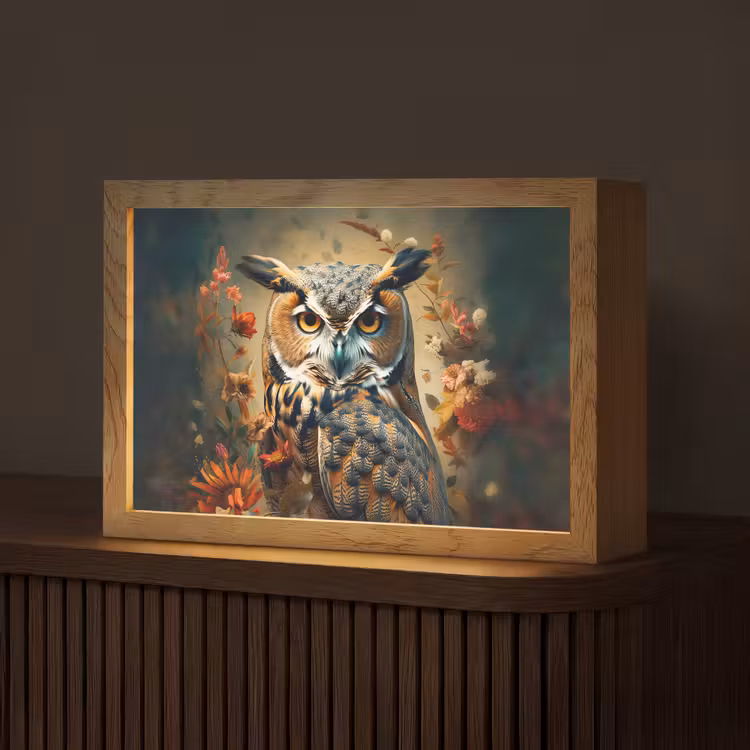 Uil - Vogel - Bloemen - Planten - Botanisch Light Box met kabel (Tafellamp) klein -z3d_website