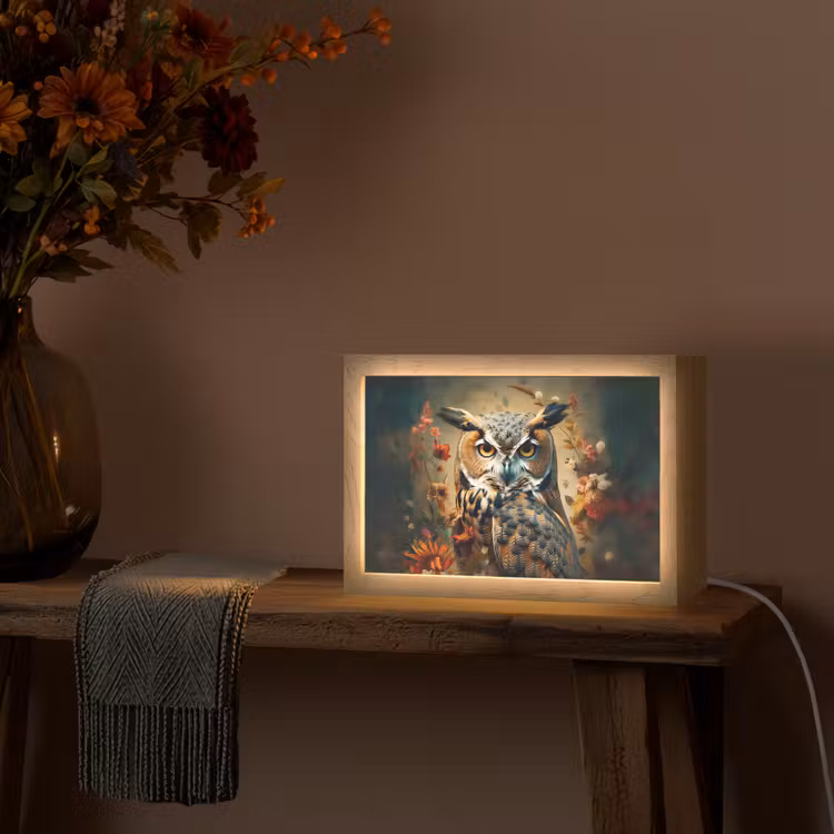 Uil - Vogel - Bloemen - Planten - Botanisch Light Box met kabel (Tafellamp) klein -sfeer4