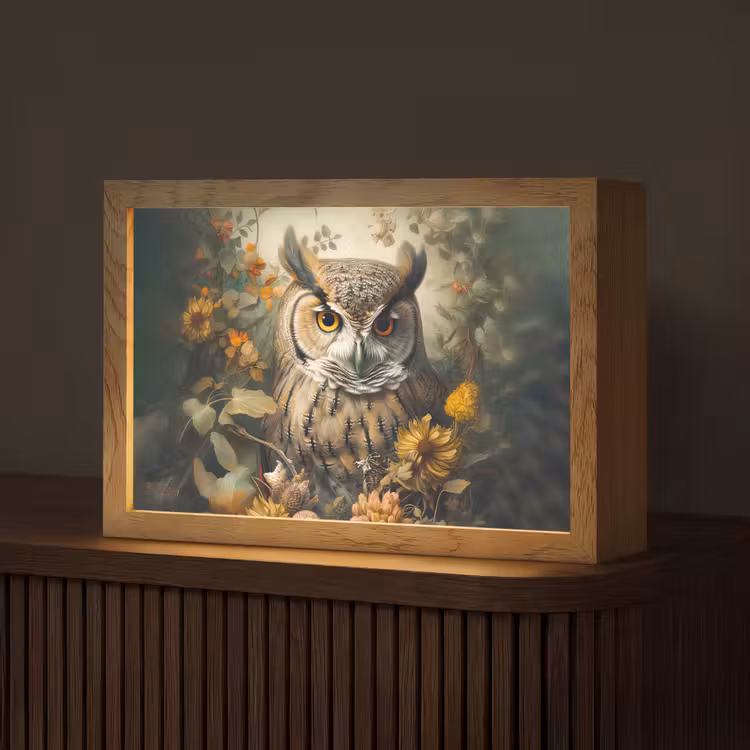 Uil - Vogels - Bloemen - Natuur Light Box met kabel (Tafellamp) klein -z3d_website
