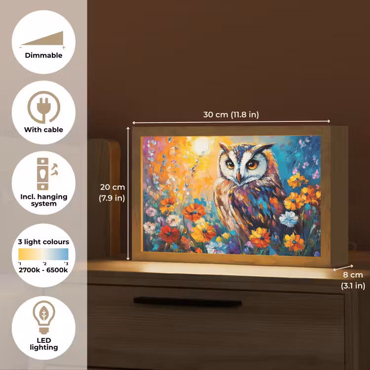 Uil - Bloemen - Kunst - Zonsondergang Light Box met kabel (Tafellamp) klein -USP_EN