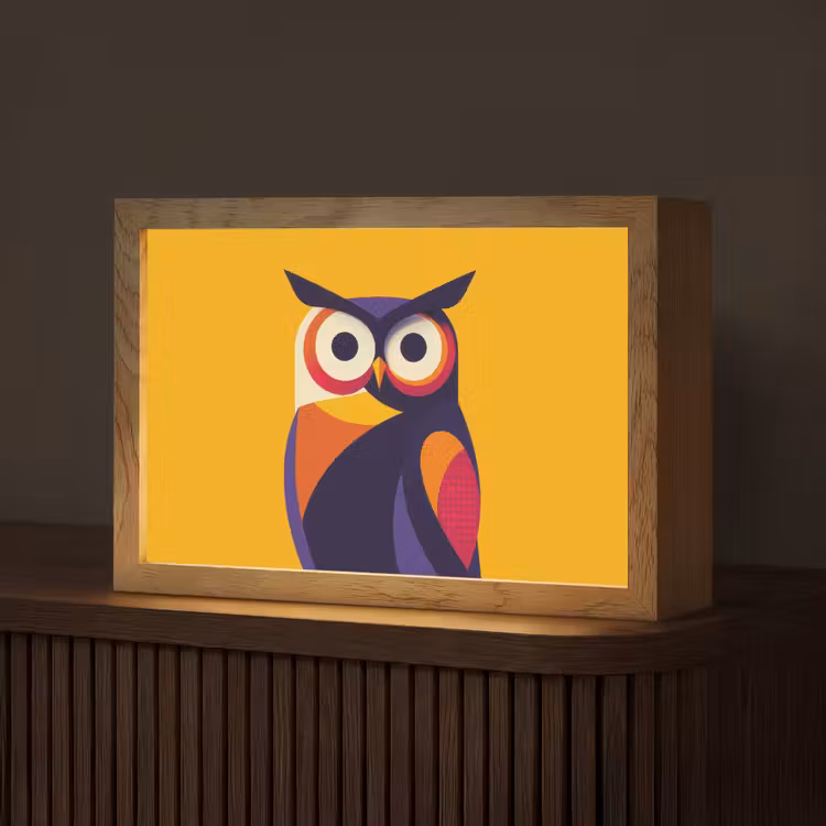 Uil - Grafisch - Kleurrijk - Ogen Light Box met kabel (Tafellamp) klein -z3d_website