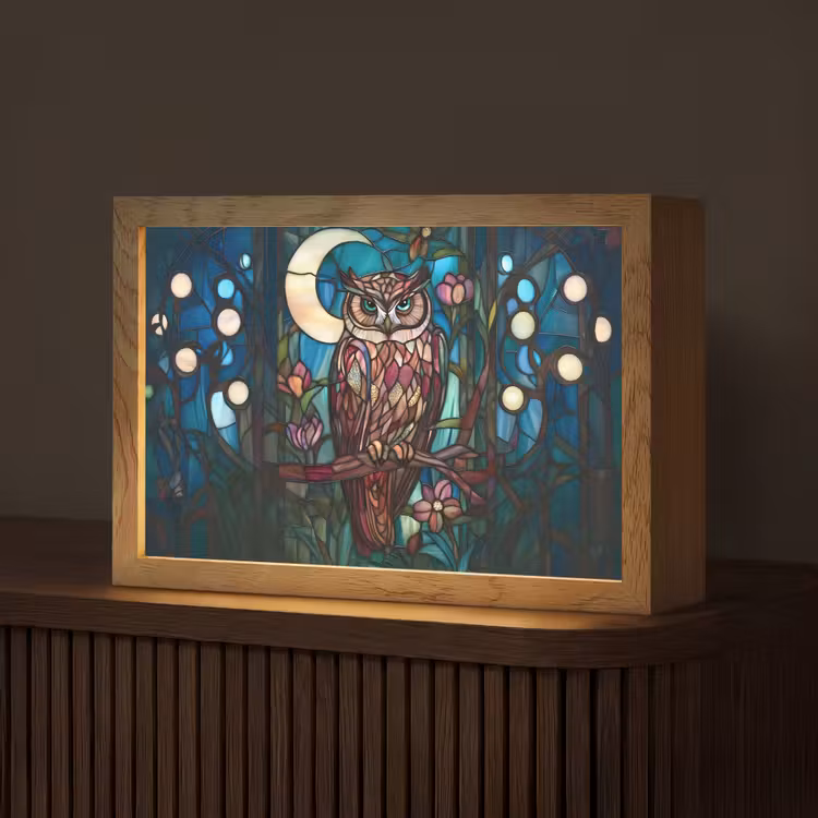 Uil - Mozaïek - Maan - Nacht Light Box met kabel (Tafellamp) klein -z3d_website
