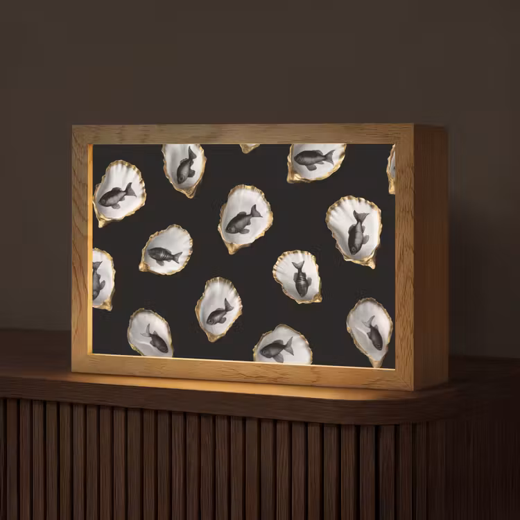 Oesters - Zwart - Vissen - Goud Light Box met kabel (Tafellamp) klein -z3d_website