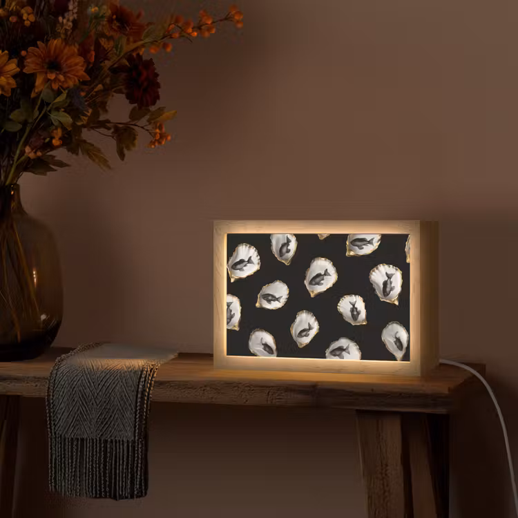Oesters - Zwart - Vissen - Goud Light Box met kabel (Tafellamp) klein -sfeer4