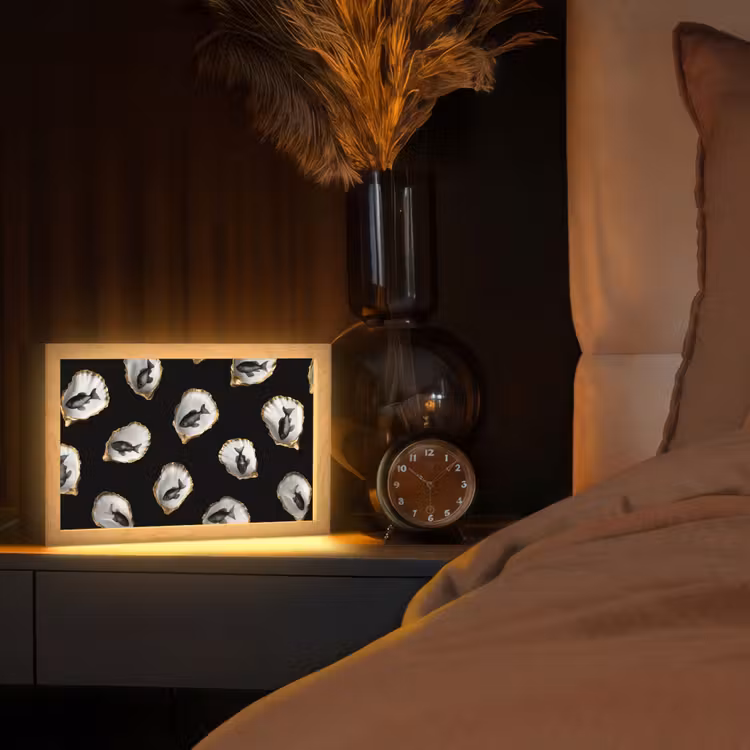 Oesters - Zwart - Vissen - Goud Light Box met kabel (Tafellamp) klein -sfeer1