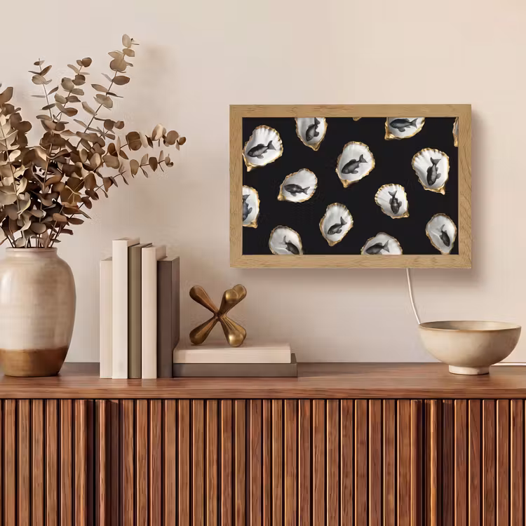 Oesters - Zwart - Vissen - Goud Light Box met kabel (Tafellamp) klein -sfeer2
