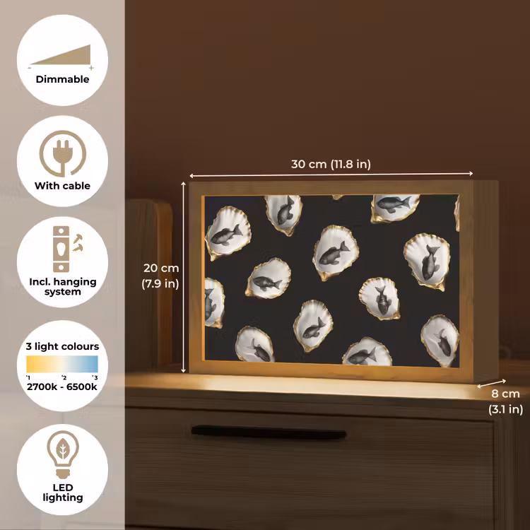 Oesters - Zwart - Vissen - Goud Light Box met kabel (Tafellamp) klein -USP_EN