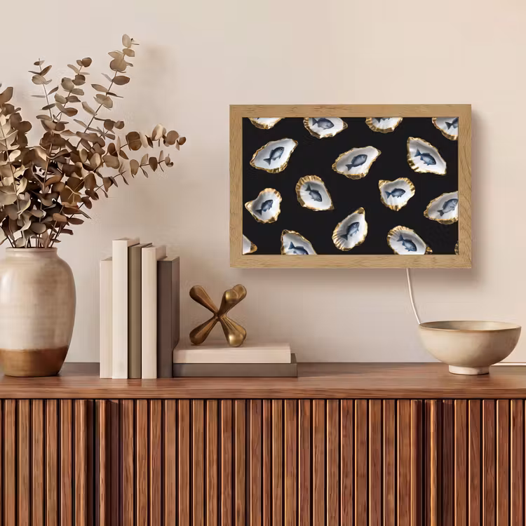 Oesters - Vissen - Blauw - Goud Light Box met kabel (Tafellamp) klein -sfeer2