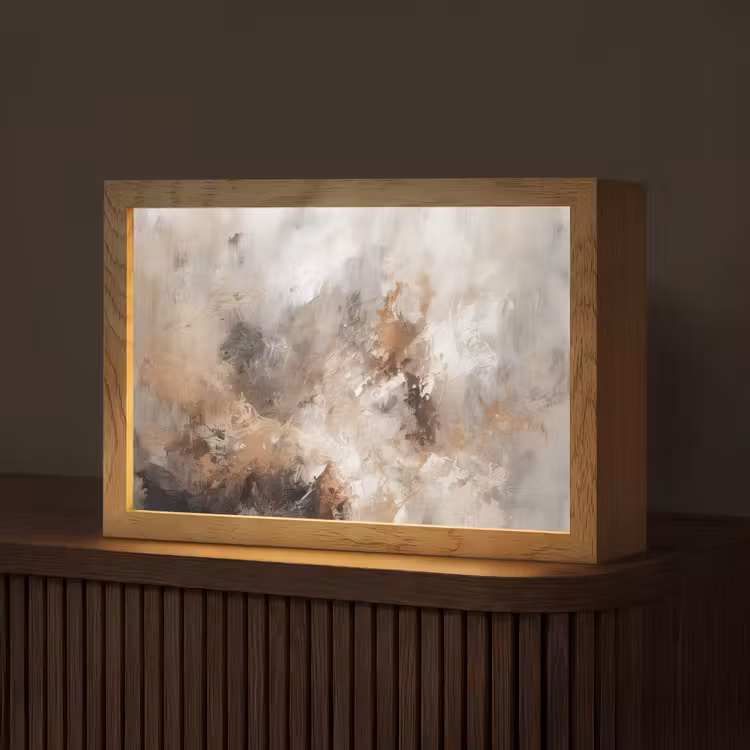 Verf - Abstract - Beige - Kunst Light Box met kabel (Tafellamp) klein -z3d_website