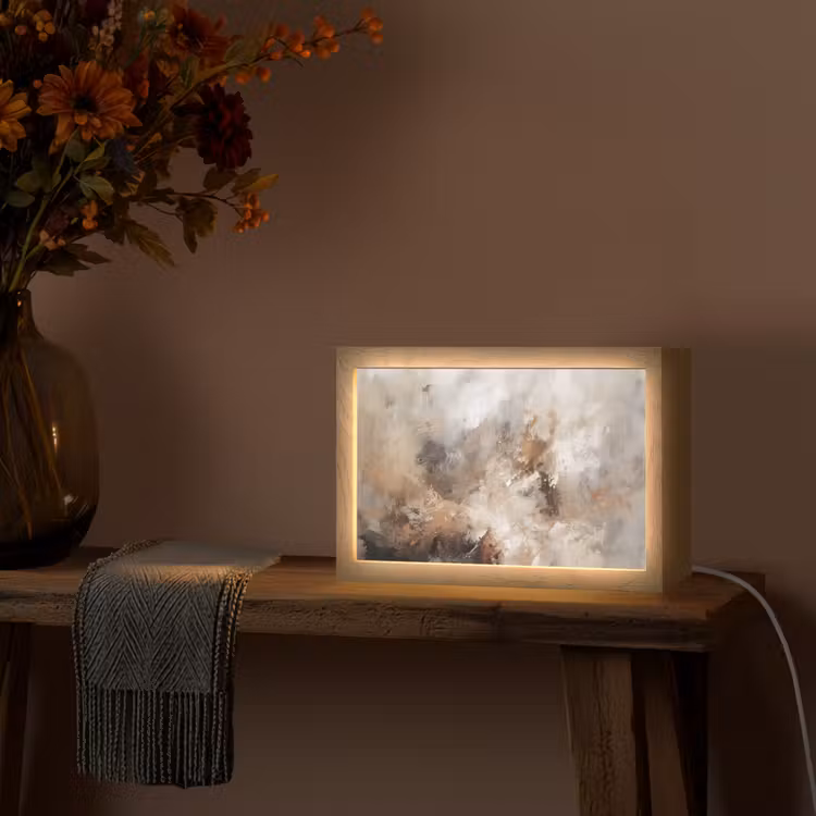 Verf - Abstract - Beige - Kunst Light Box met kabel (Tafellamp) klein -sfeer4