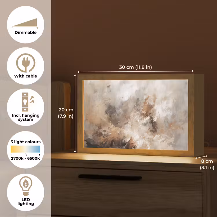 Verf - Abstract - Beige - Kunst Light Box met kabel (Tafellamp) klein -USP_EN