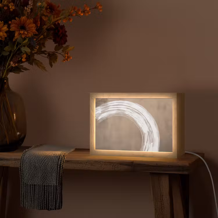 Verf - Bruin - Japandi Light Box met kabel (Tafellamp) klein -sfeer4