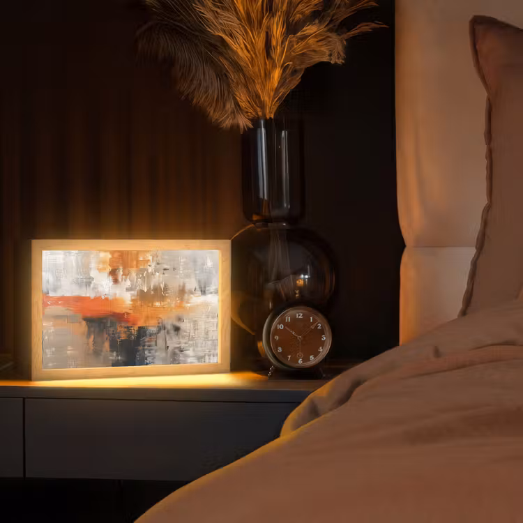 Verf - Patroon - Modern - Kunst Light Box met kabel (Tafellamp) klein -sfeer1