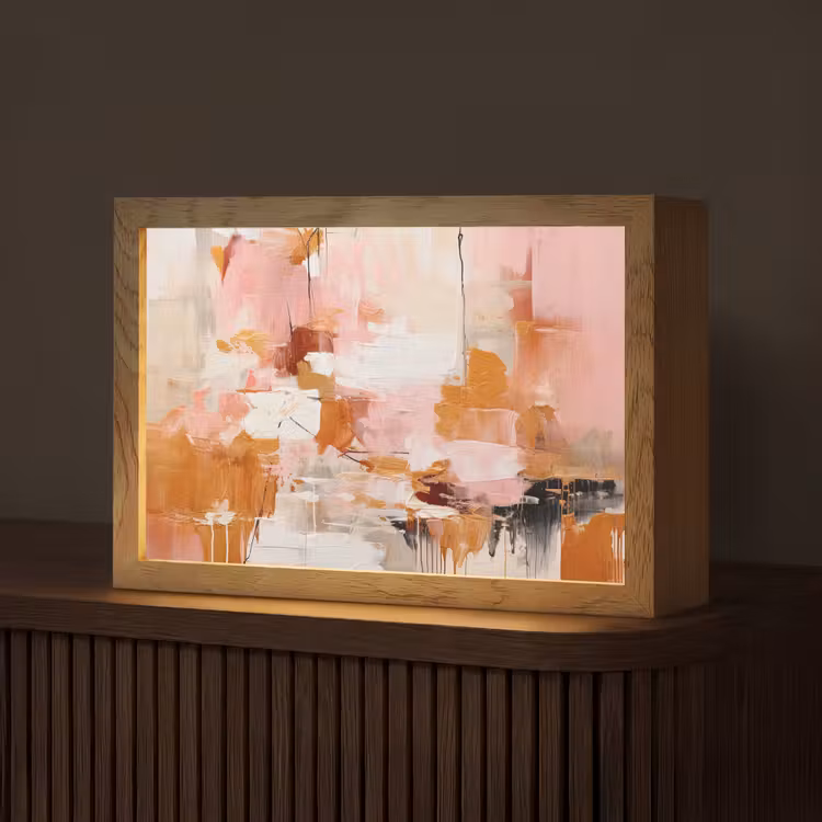 Verf - Roze - Oranje - Abstract - Kunst Light Box met kabel (Tafellamp) klein -z3d_website