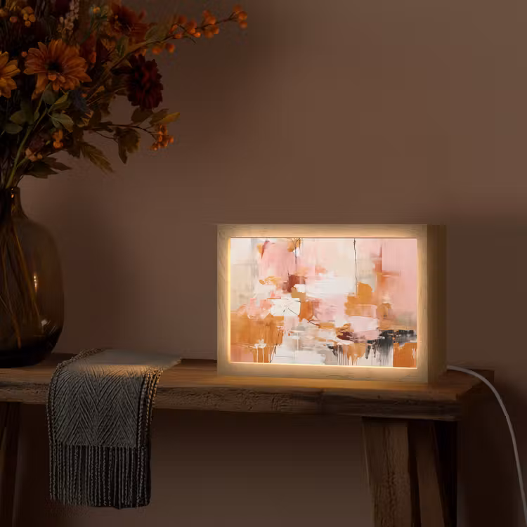 Verf - Roze - Oranje - Abstract - Kunst Light Box met kabel (Tafellamp) klein -sfeer4