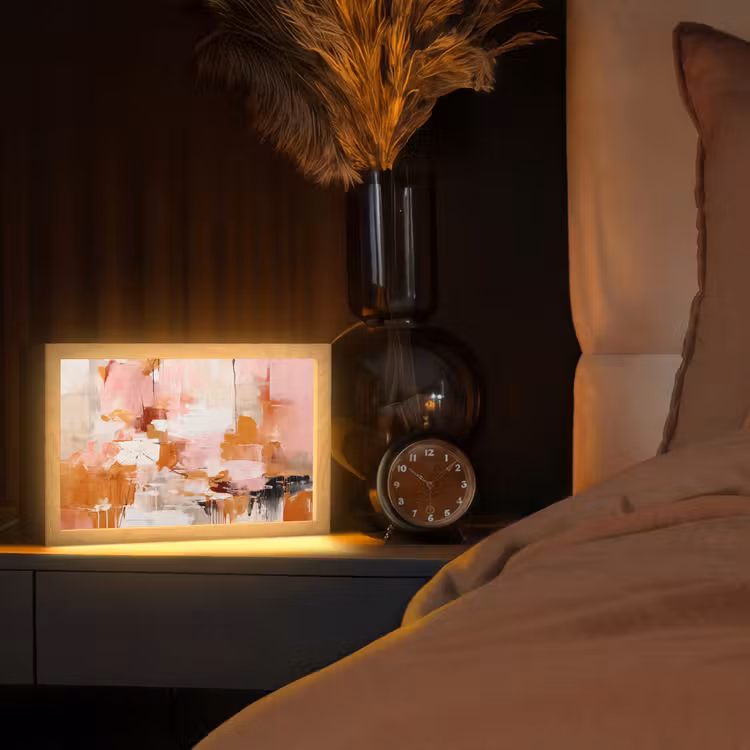 Verf - Roze - Oranje - Abstract - Kunst Light Box met kabel (Tafellamp) klein -sfeer1