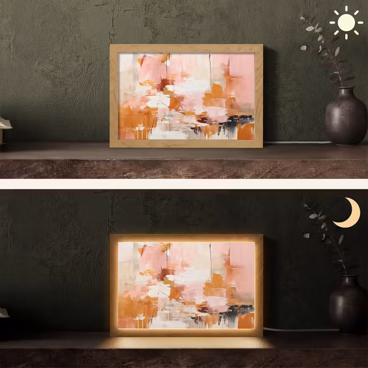 Verf - Roze - Oranje - Abstract - Kunst Light Box met kabel (Tafellamp) klein -sfeer3