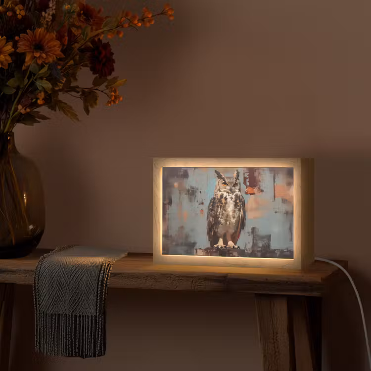 Geschilderd - Abstract - Uil - Bruin Light Box met kabel (Tafellamp) klein -sfeer4