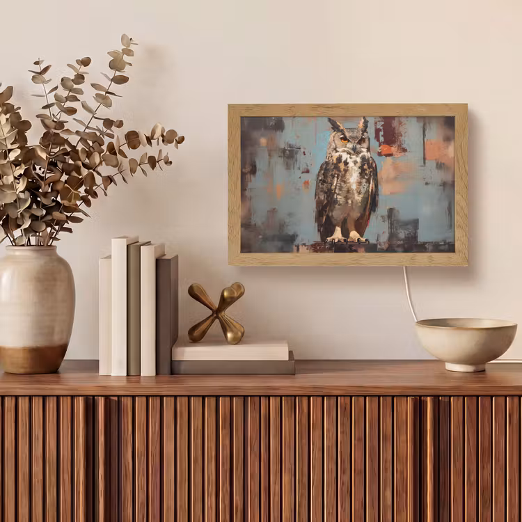 Geschilderd - Abstract - Uil - Bruin Light Box met kabel (Tafellamp) klein -sfeer2