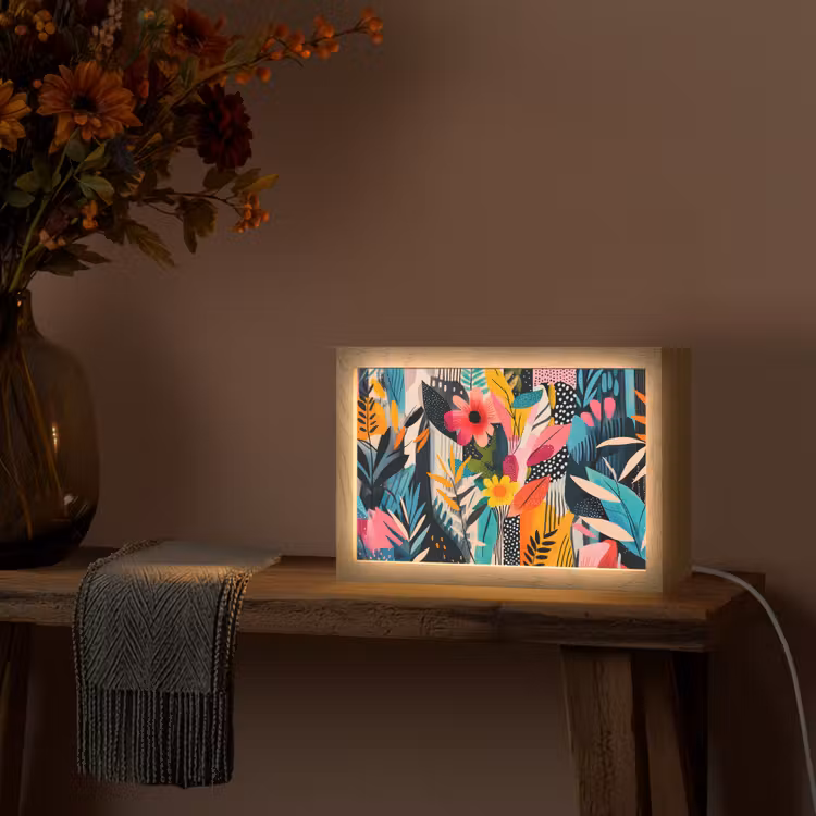 Schilderij - Abstract - Bloemen - Roze Light Box met kabel (Tafellamp) klein -sfeer4