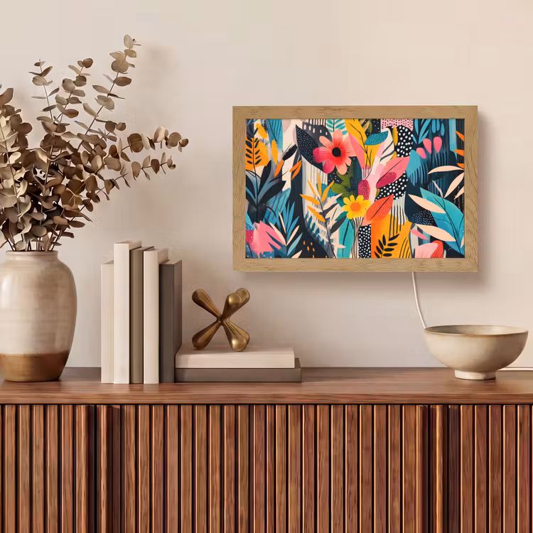Schilderij - Abstract - Bloemen - Roze Light Box met kabel (Tafellamp) klein -sfeer2