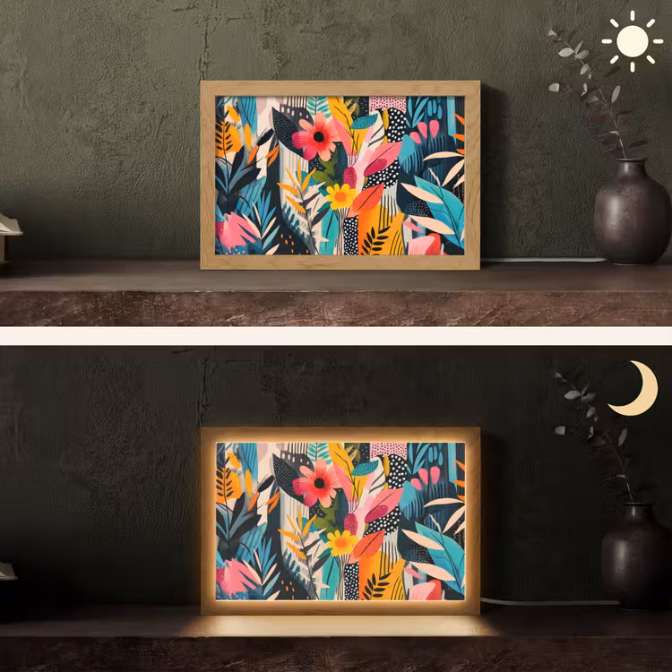 Schilderij - Abstract - Bloemen - Roze Light Box met kabel (Tafellamp) klein -sfeer3