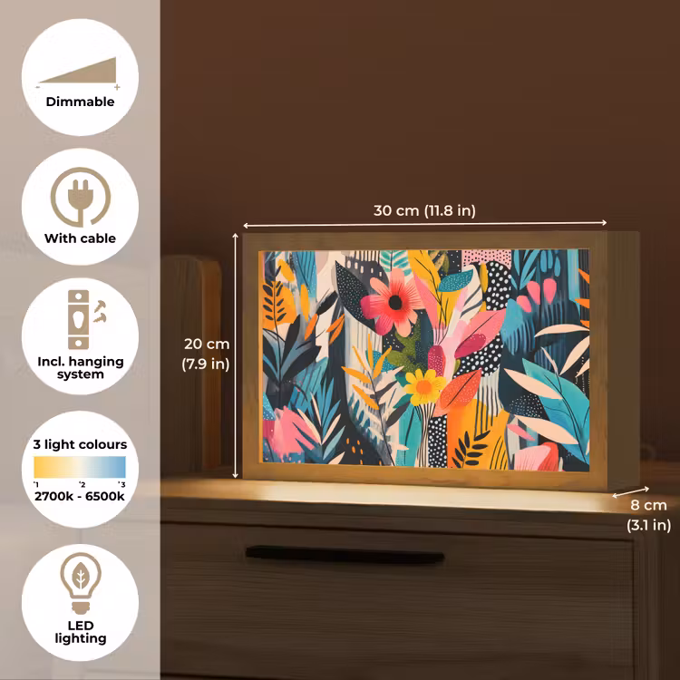 Schilderij - Abstract - Bloemen - Roze Light Box met kabel (Tafellamp) klein -USP_EN