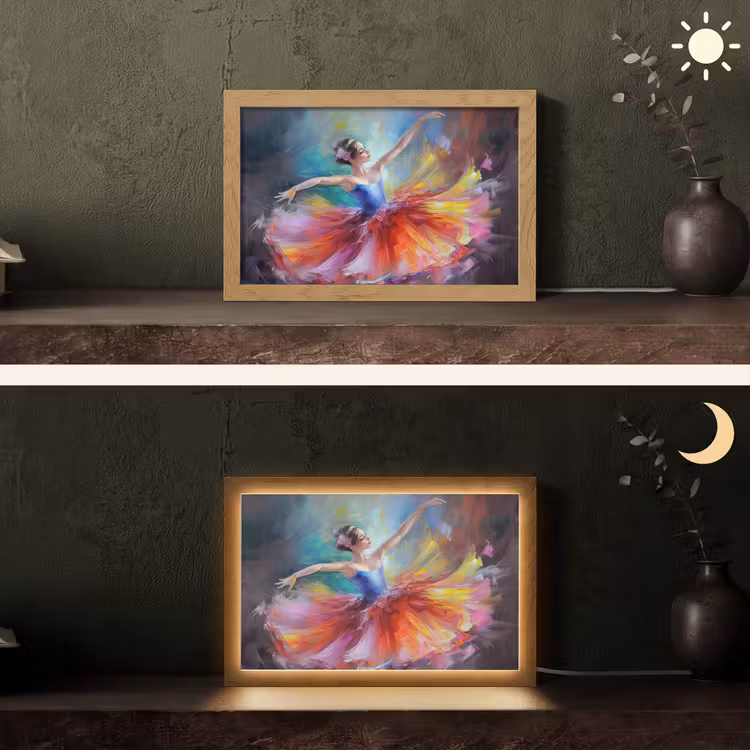 Schilderij - Olieverf - Dans - Ballerina Light Box met kabel (Tafellamp) klein -sfeer3