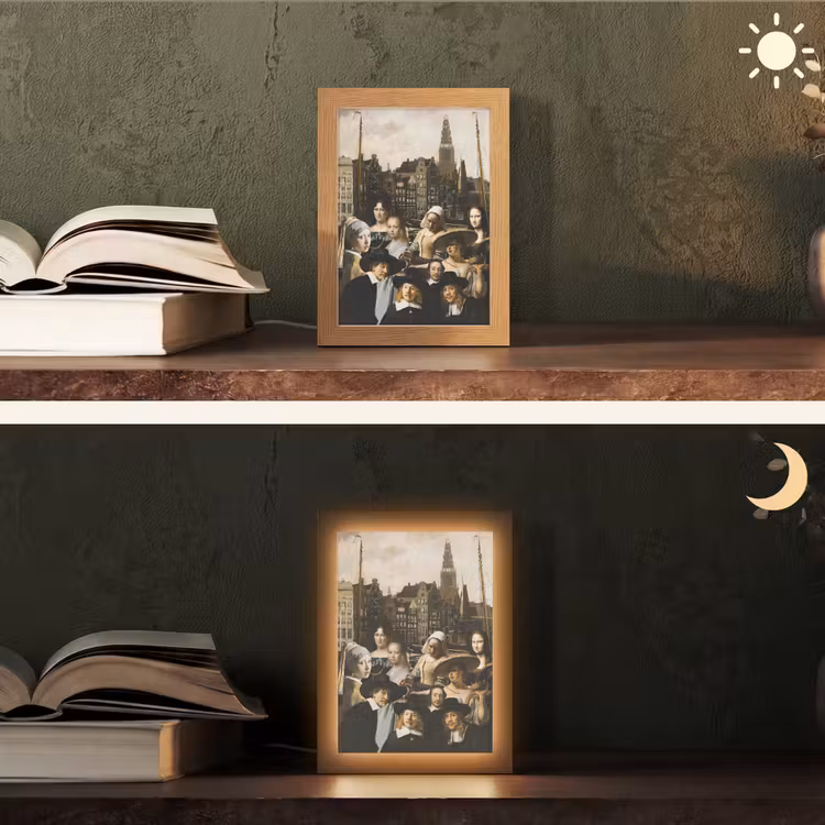 Schilderij - Oude Meesters - Collage Light Box met kabel (Tafellamp) klein -sfeer3