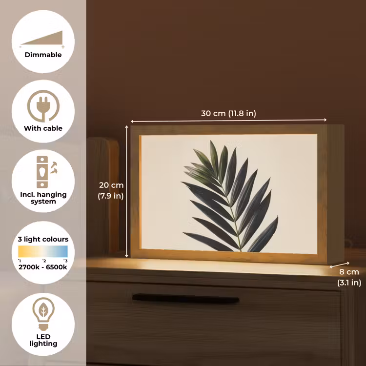Palmblad - Donkere bladen - Subtiel Light Box met kabel (Tafellamp) klein -USP_EN