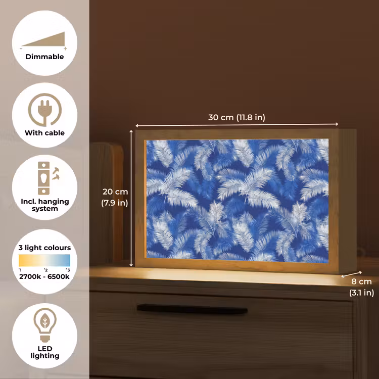 Palmblad - Patroon - Blauw Light Box met kabel (Tafellamp) klein 924 -USP_EN