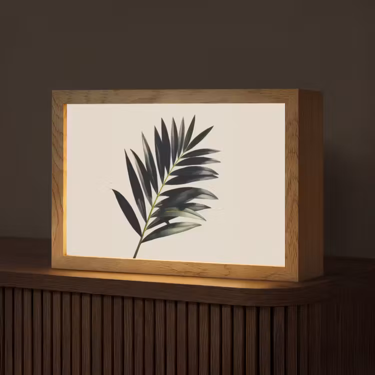 Palmblad - Subtiel - Groen - beige Light Box met kabel (Tafellamp) klein -z3d_website