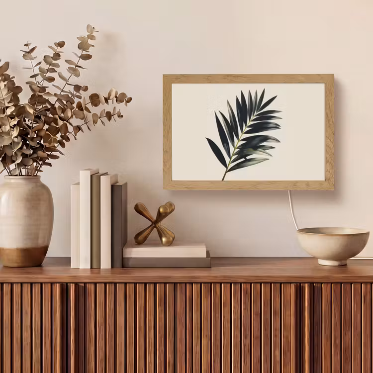 Palmblad - Subtiel - Groen - beige Light Box met kabel (Tafellamp) klein -sfeer2